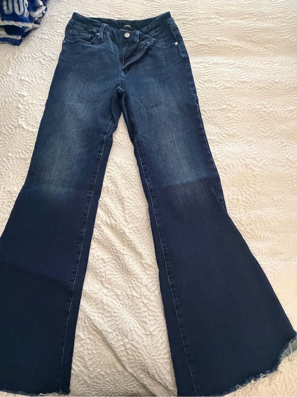 Express Dark Blue Women's Flared Jeans - Classic High-Rise Style